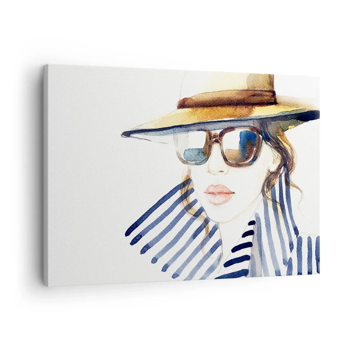 Schilderen op canvas - Portret van een vrouw met een hoed en een zonnebril - 70x50cm - Florida heet u welkom! - Moderne wanddecoratie voor woonkamer en slaapkamer ARTTOR