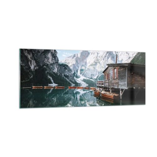 Schilderen op glas - Een kristalheldere bergochtend - 100x40 cm
