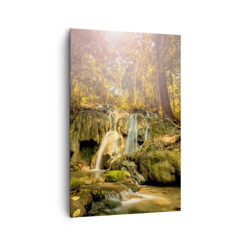 Schilderen op canvas - Boscascade in het groen - 80x120 cm