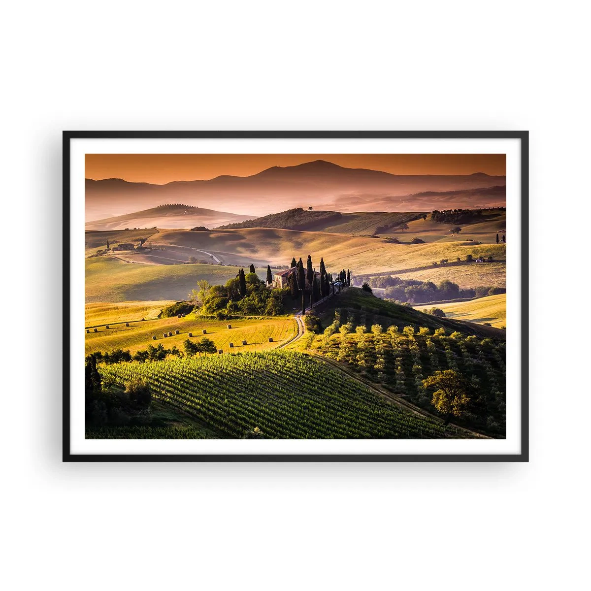Poster in een zwarte lijst - Arcadia - het Toscaanse landschap - 100x70 cm
