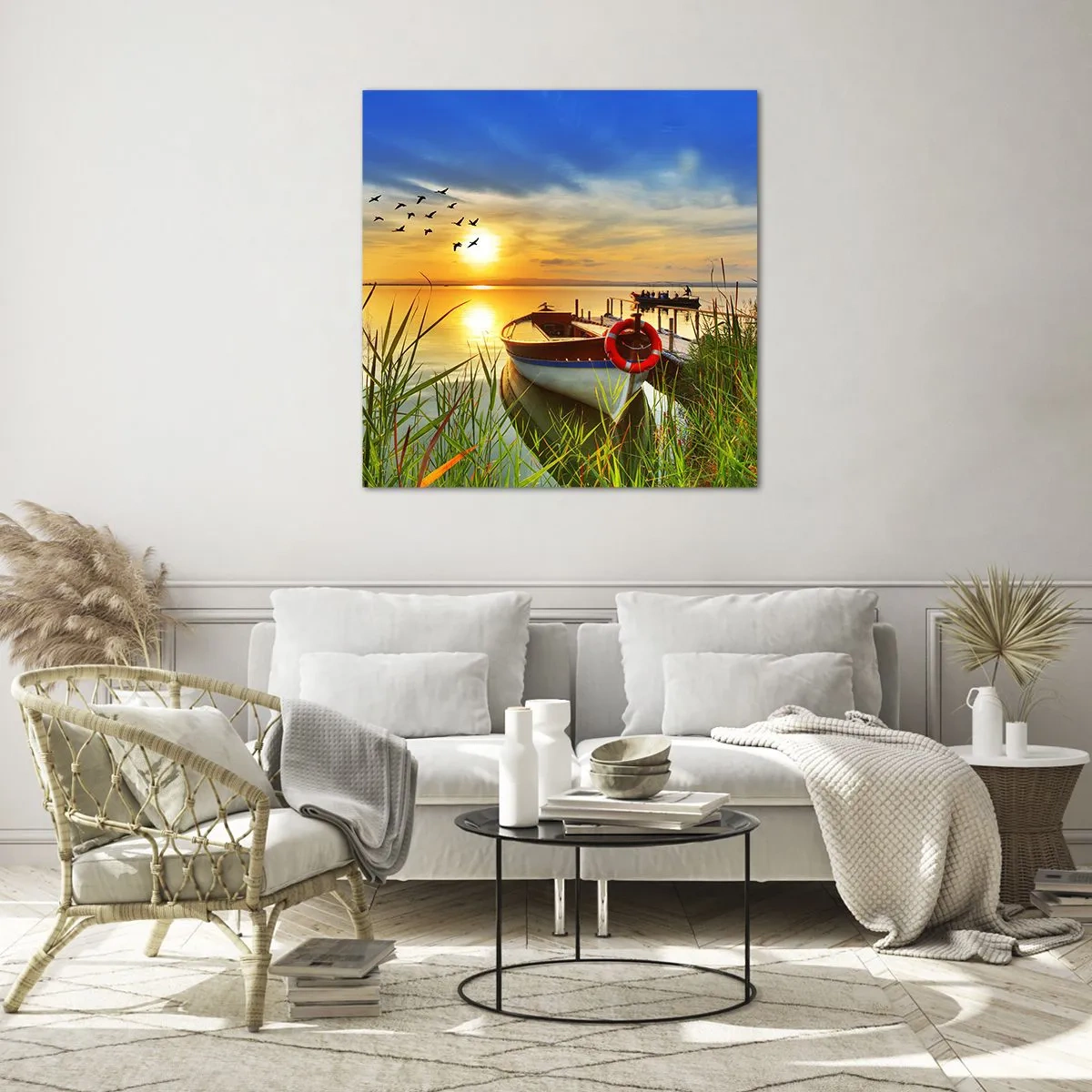 Schilderen op glas - De aalscholvers vliegen al weg - 30x30 cm