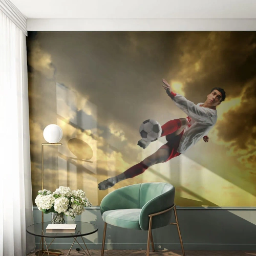 Fotobehang Premium Canvas - Voetbal hemel - Sport, Voetballer, Voetbal - 450x315 cm