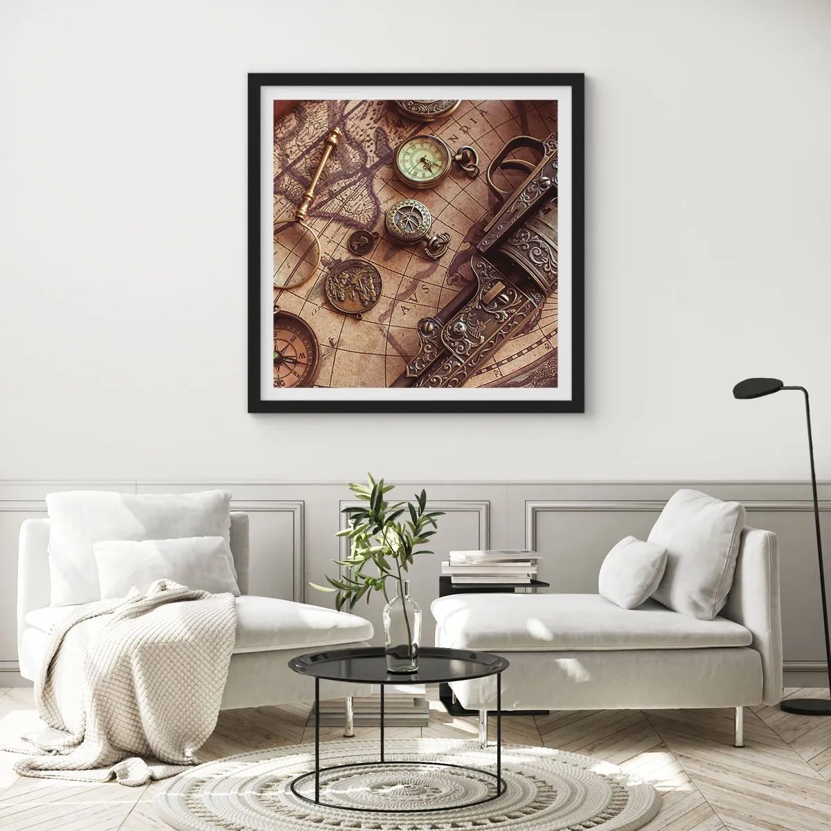 Poster in een zwarte lijst - Avontuur roept - 50x50 cm