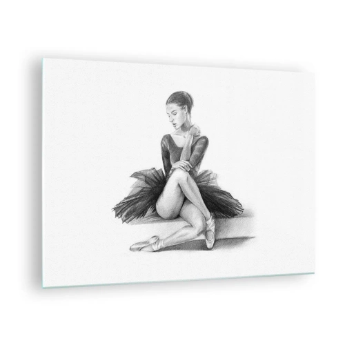 Schilderen op glas - Schets van een ballerina in een zwarte jurk in een peinzende houding - 70x50cm - Betoverd door de dans - Moderne wanddecoratie voor woonkamer en slaapkamer ARTTOR