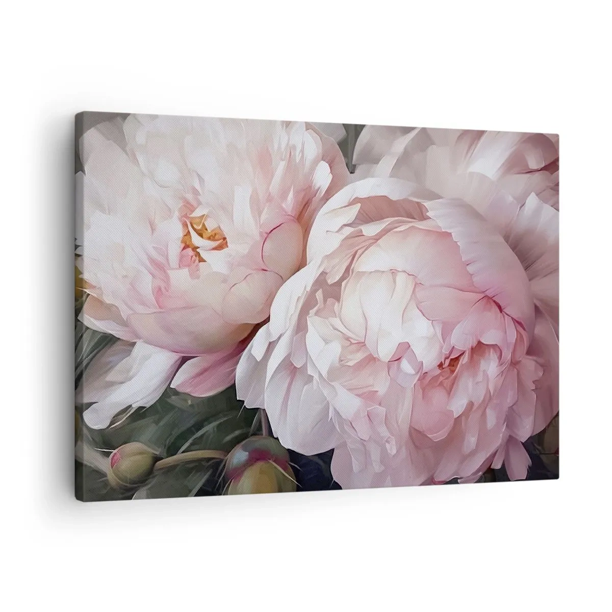 Schilderen op canvas - Tere roze pioenrozen in volle bloei - 70x50cm - In bloei gestopt - Moderne wanddecoratie voor woonkamer en slaapkamer ARTTOR