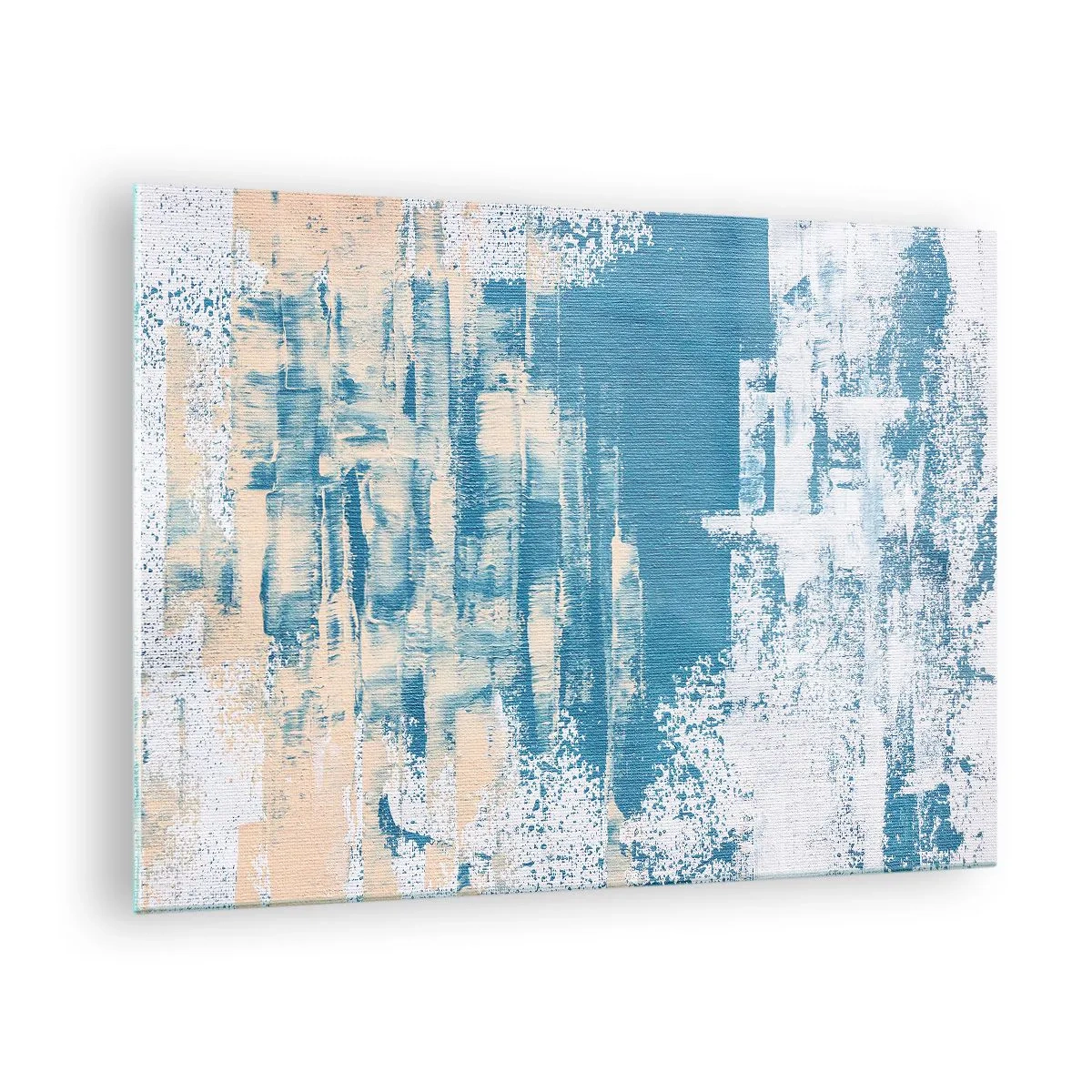 Schilderen op glas - Abstractie in blauw en beige met penseeltextuur - 70x50cm - Door een ijspegel - Moderne wanddecoratie voor woonkamer en slaapkamer ARTTOR