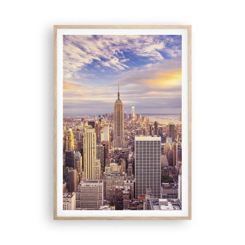 Een poster in een licht eiken lijst - Reik alleen naar de wolken - 70x100 cm