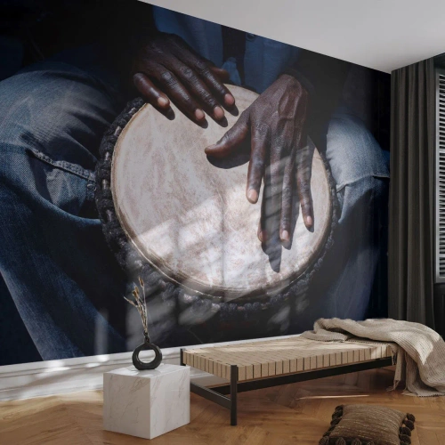 Fotobehang op maat Zelfklevend Deluxe Sticker - Leef in je eigen ritme - Trommel, Muziek, Afrika