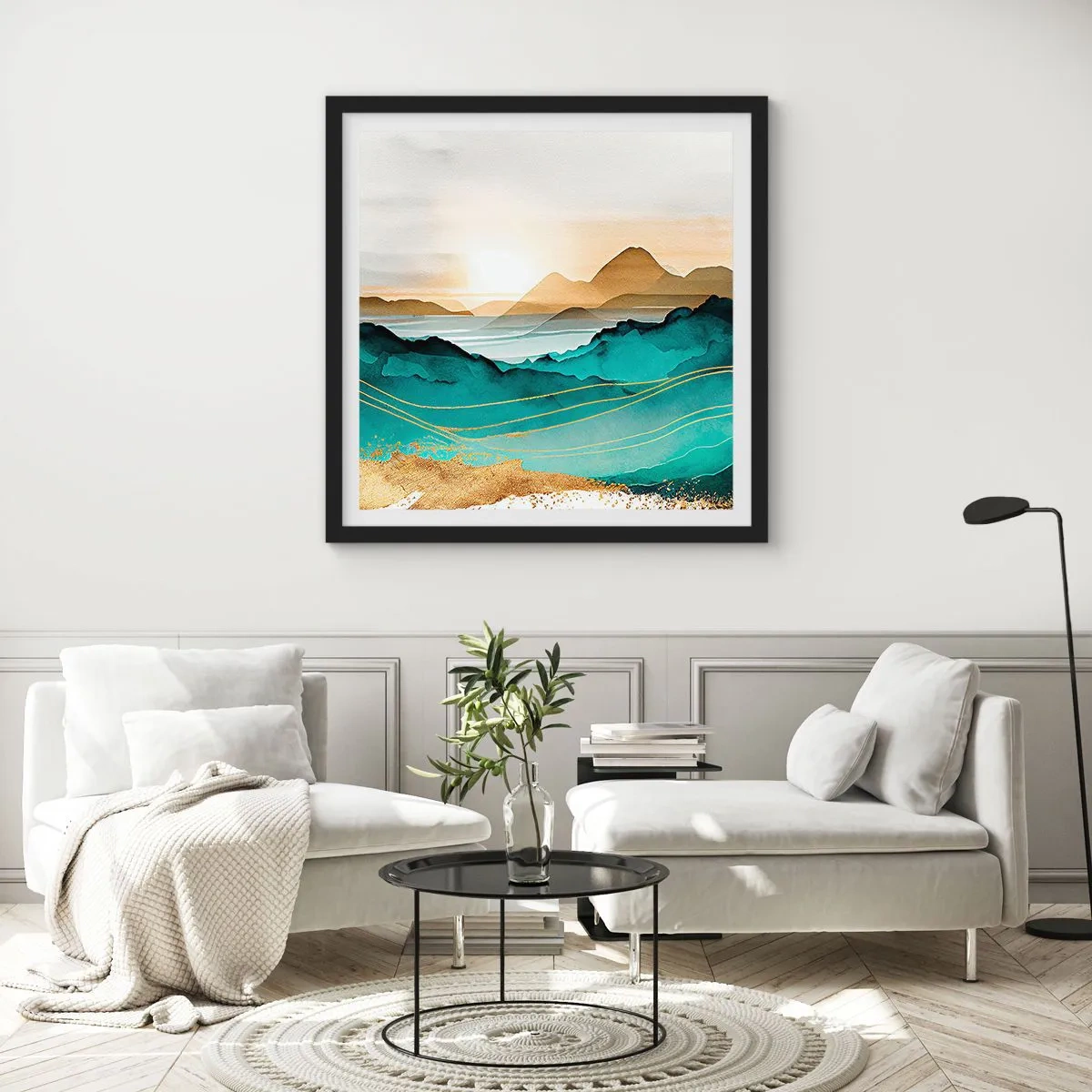 Poster in een zwarte lijst - Op de rand van abstractie – landschap - 30x30 cm