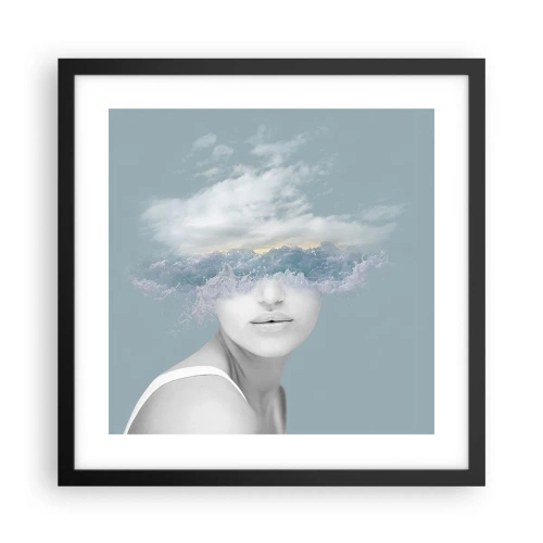 Poster in een zwarte lijst - Met hoofd in de wolken - 40x40 cm