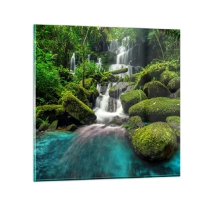 Schilderen op glas - Turkoois, saffieren en vloeibaar zilver - 50x50 cm