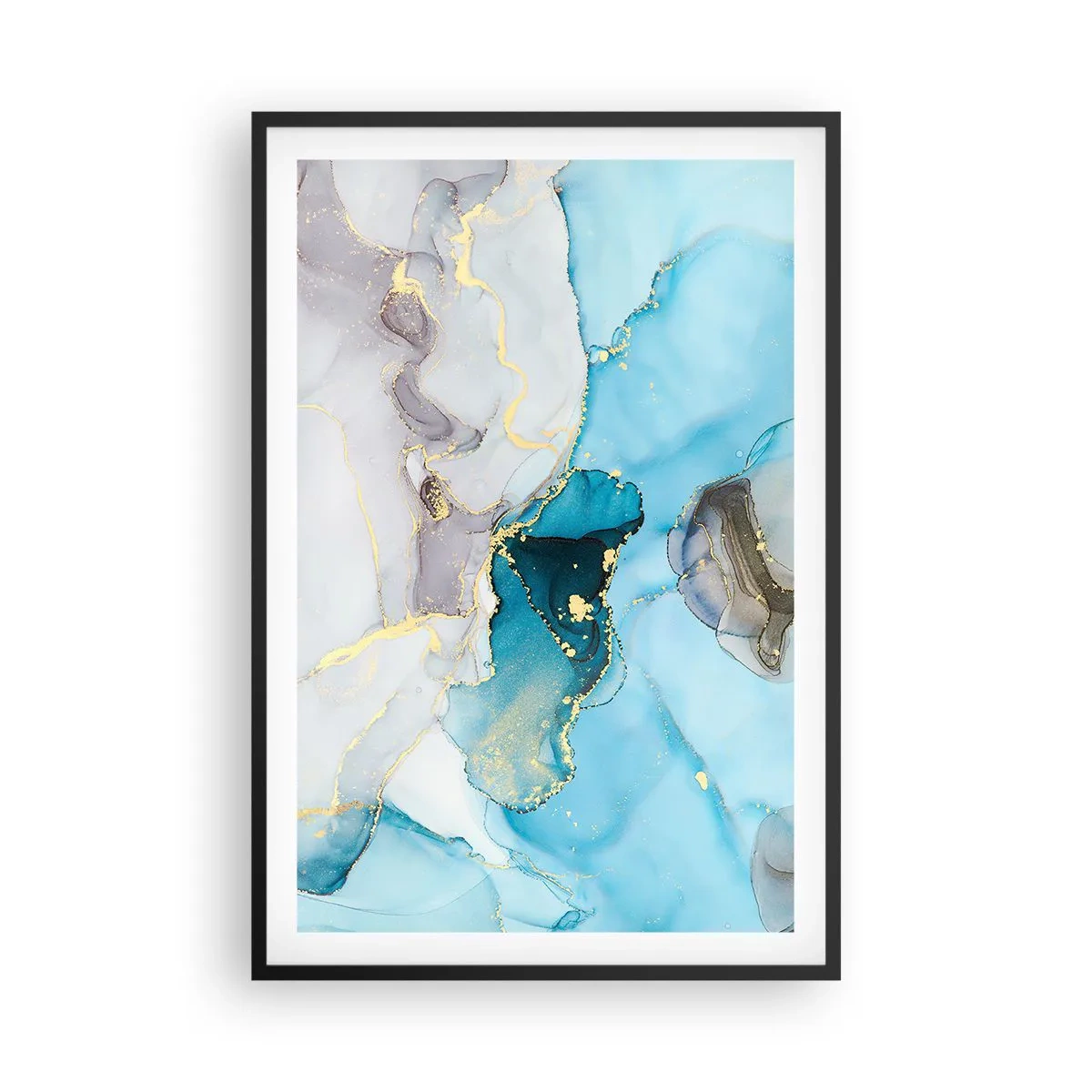 Poster in een zwarte lijst - Een studie van de ontmoeting van grijs en turkoois - 61x91 cm