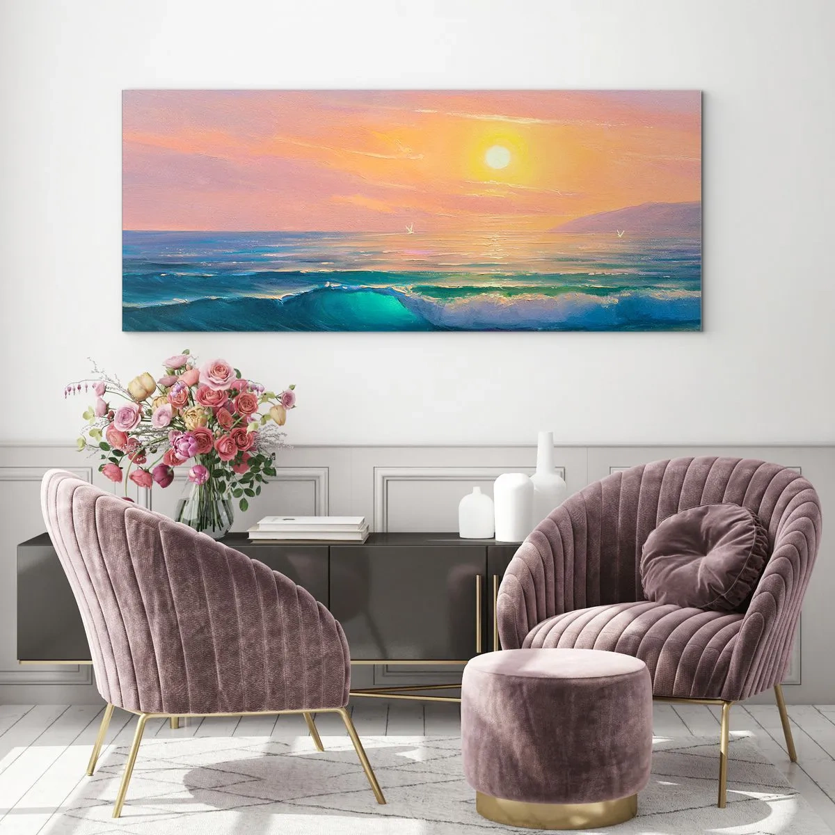 Schilderen op glas - Een turquoise lied van de golven - 100x40 cm