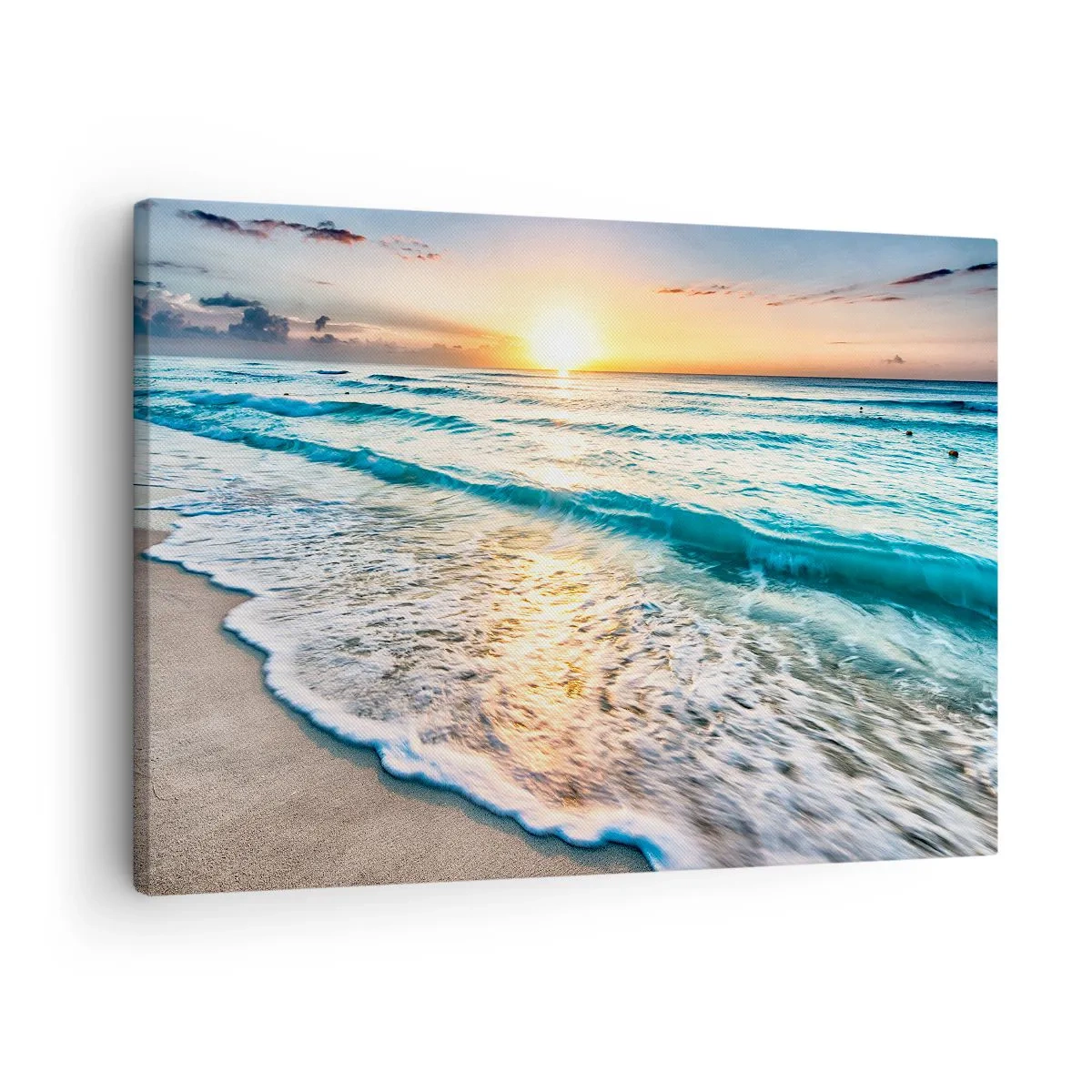 Schilderen op canvas - Zonsopgang boven een rustig strand met golven - 70x50cm - Een uitzicht dat de moeite waard is - Moderne wanddecoratie voor woonkamer en slaapkamer ARTTOR