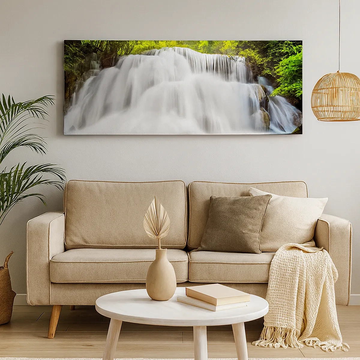 Schilderen op canvas - Een schuimige waterval van groen naar azuurblauw - 30x30 cm