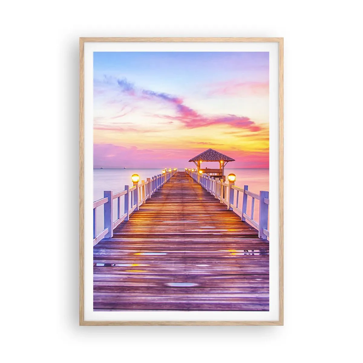 Een poster in een licht eiken lijst - De lila-gouden stilte van de avond - 70x100 cm