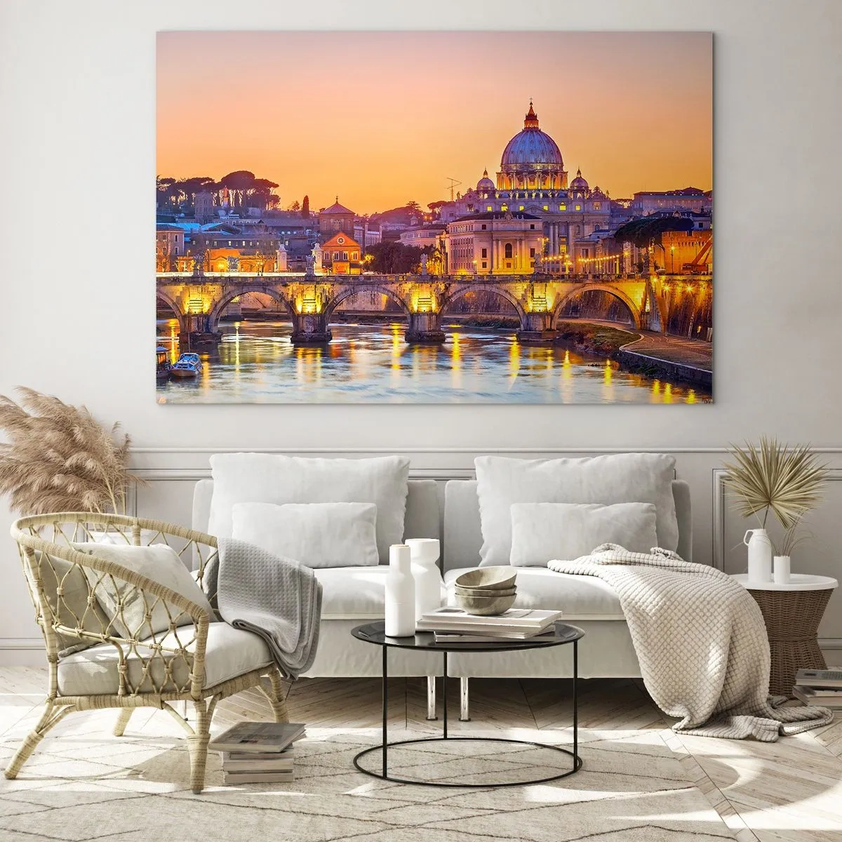 Schilderen op glas - Zonsondergang boven de Eeuwige Stad - 120x80 cm