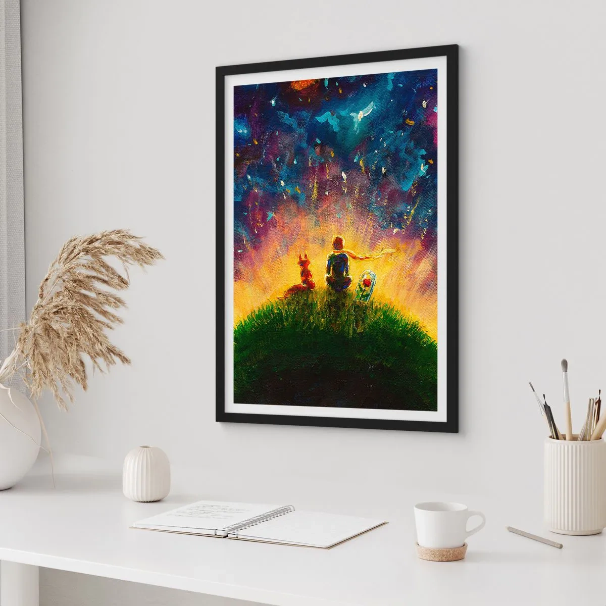 Poster in een zwarte lijst - Liefde en vriendschap - de hele wereld - 70x100 cm