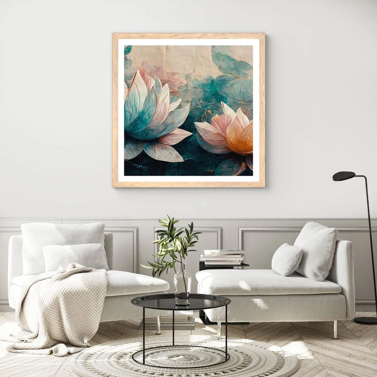 Een poster in een licht eiken lijst - Sterren van het meer - 30x30 cm