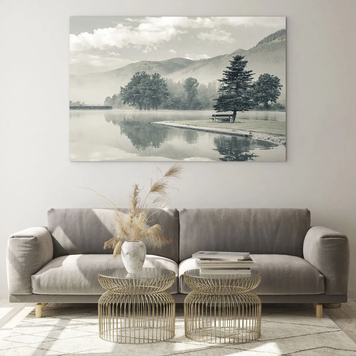Schilderen op glas - Het meer slaapt nog - 100x70 cm