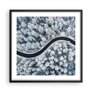 Poster in een zwarte lijst - Door het winterbos - 50x50 cm