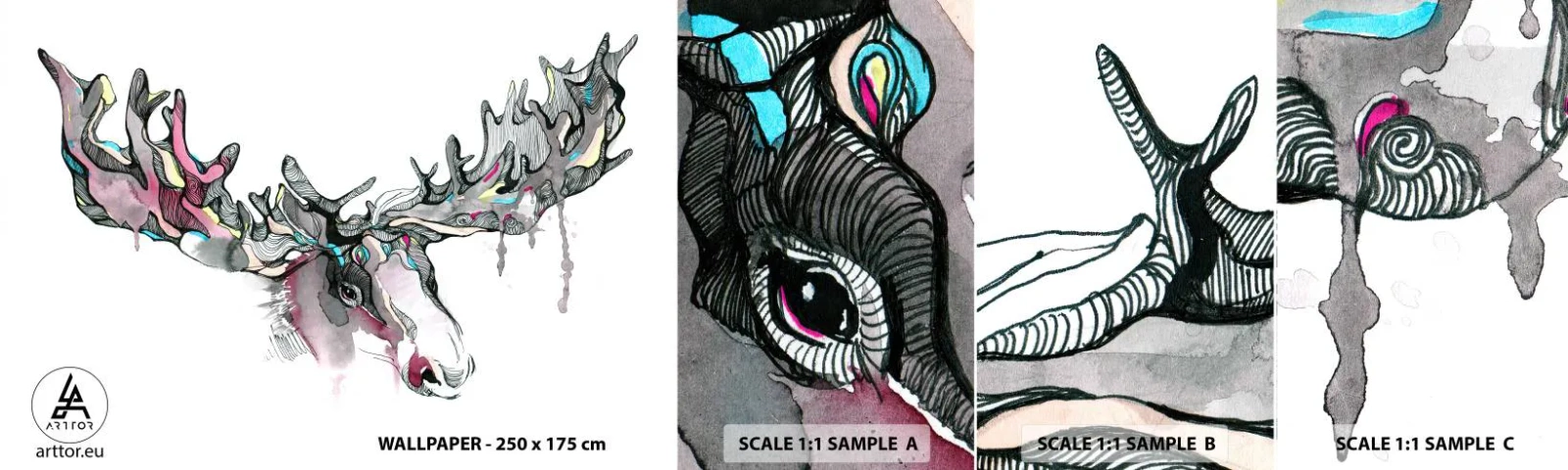 Fotobehang Monster Zelfklevend Deluxe Sticker - Kroon van de boskoning - Abstractie, Eland, Natuur - 100x30 cm