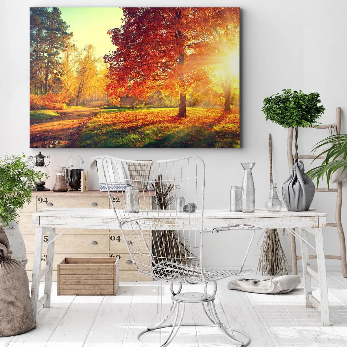 Schilderen op canvas - Herfstpark verlicht door zonlicht - 70x50cm - Rood is mooi - Moderne wanddecoratie voor woonkamer en slaapkamer ARTTOR