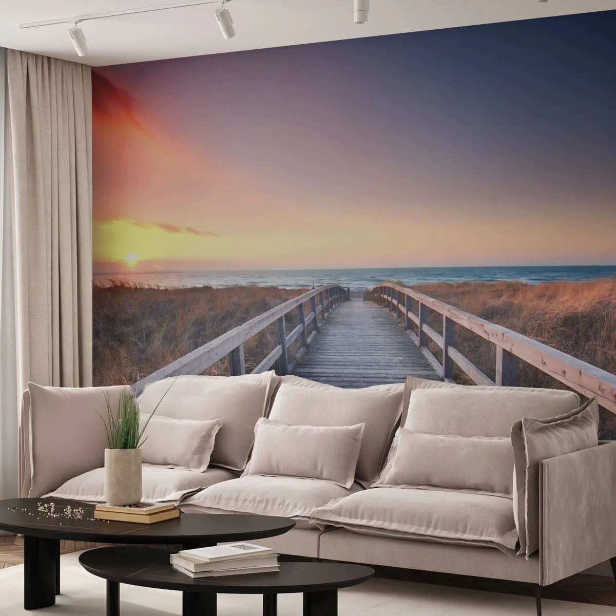 Fotobehang Premium Sand - Baltische avond aurora - Landschap, Zee, Duin - 100x70 cm