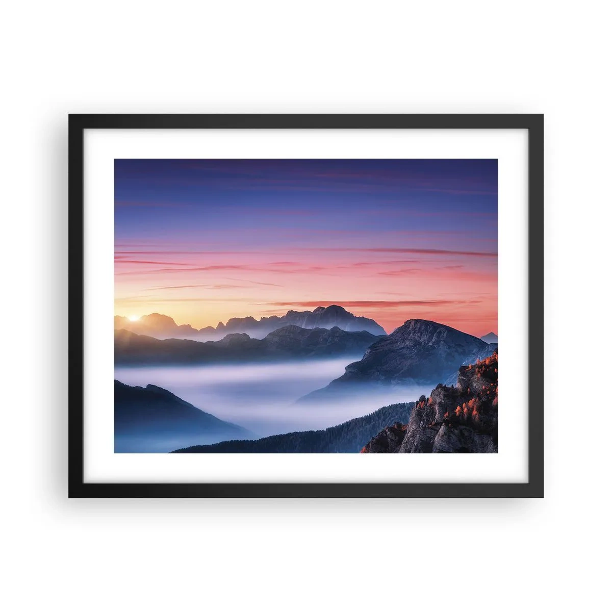 Poster in een zwarte lijst - Over de valleien - 50x40 cm