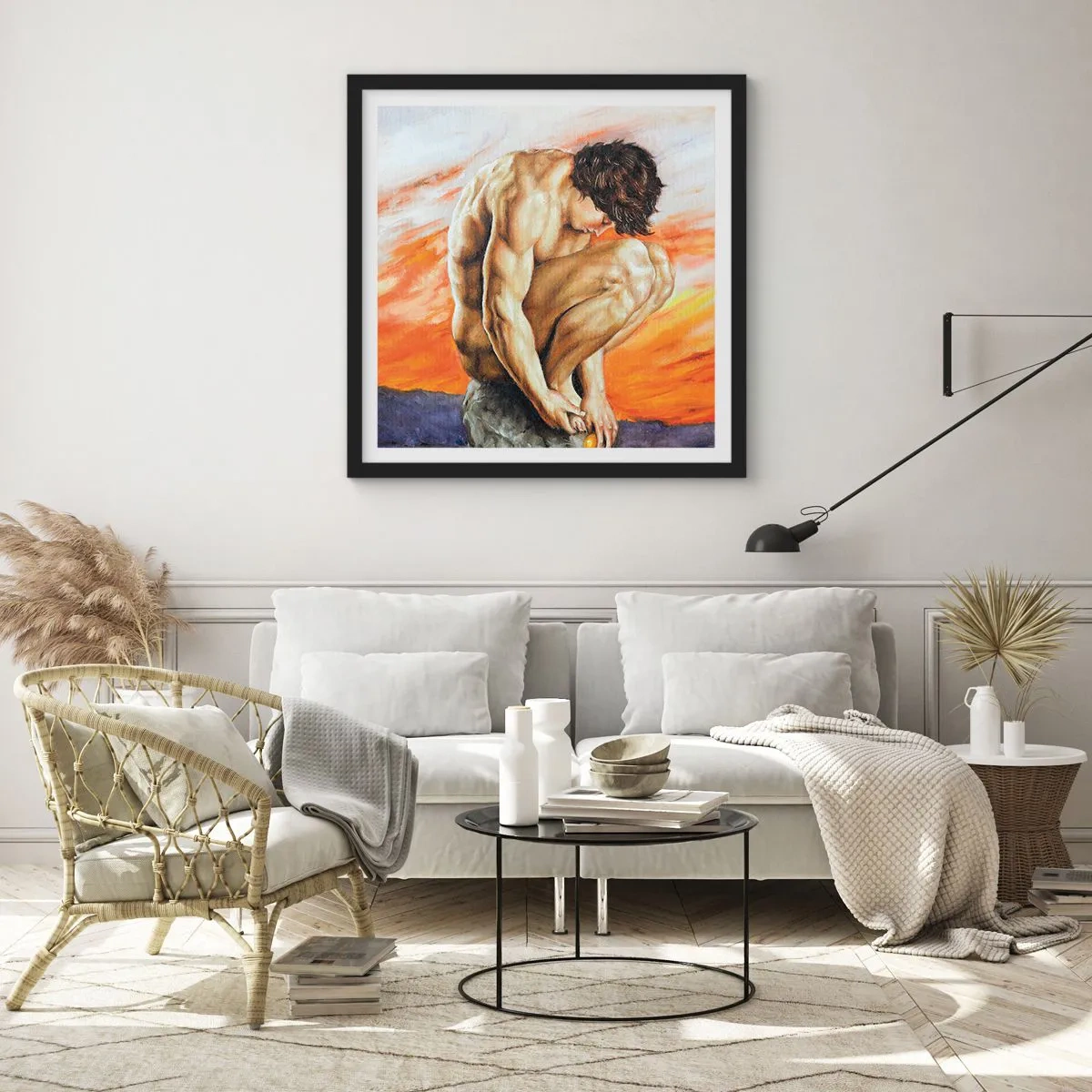 Poster in een zwarte lijst - Ondergedompeld in zichzelf - 60x60 cm