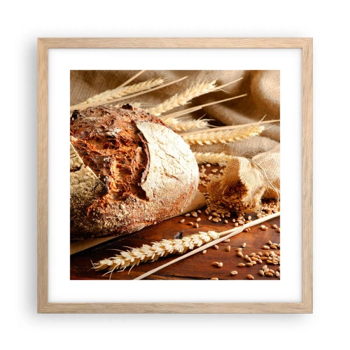Een poster in een licht eiken lijst - Smakelijk, geurig, knapperig - 40x40 cm