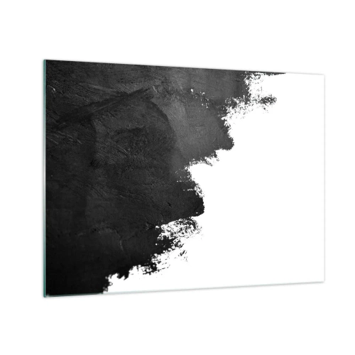 Schilderen op glas - Zwarte verftextuur op een witte achtergrond in een minimalistische stijl - 70x50cm - Elementen: aarde - Moderne wanddecoratie voor woonkamer en slaapkamer ARTTOR