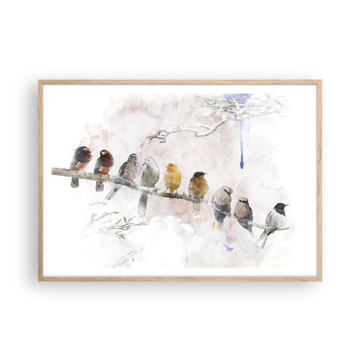 Een poster in een licht eiken lijst - Gevleugelde ontmoeting - 100x70 cm