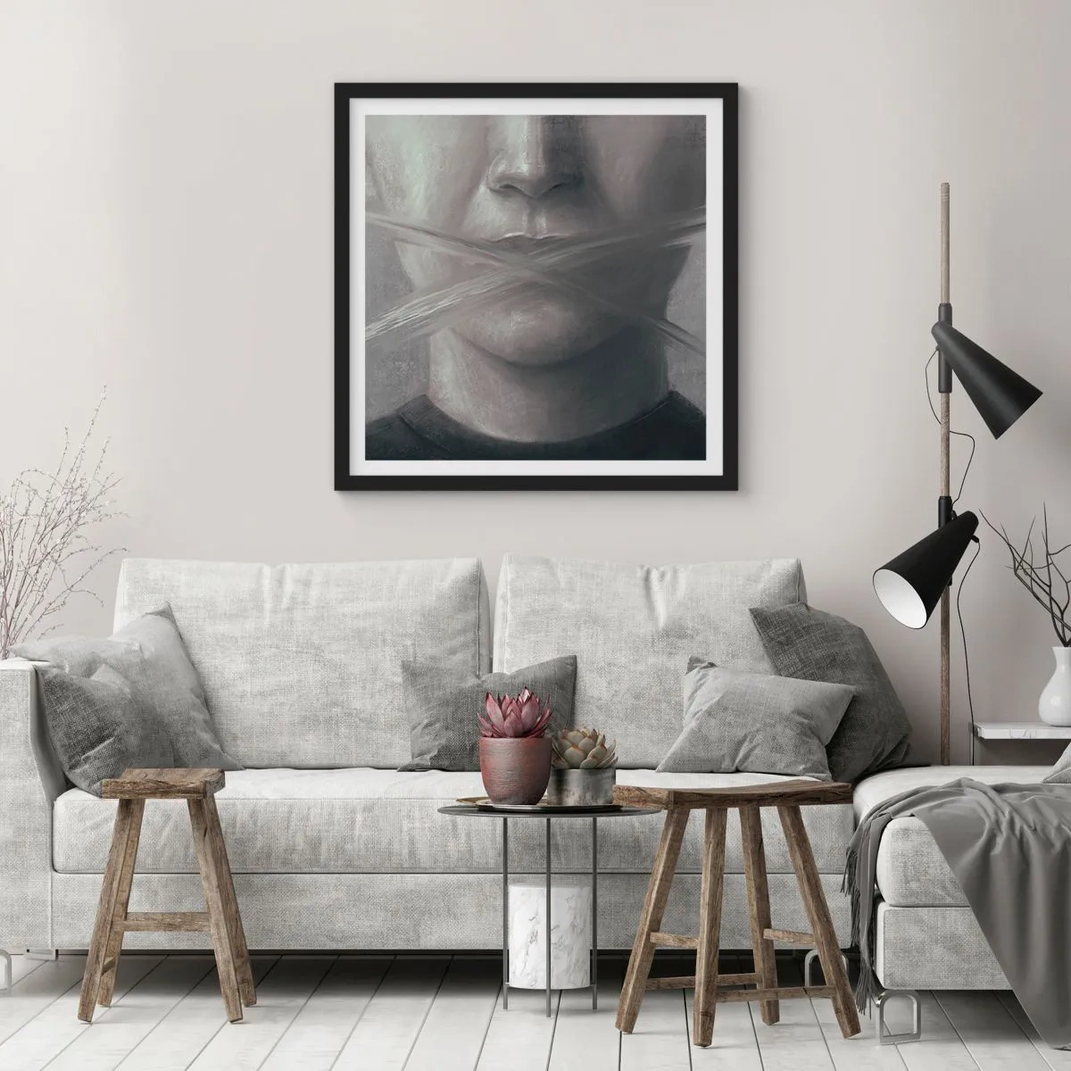 Poster in een zwarte lijst - Zonder een woord - 30x30 cm