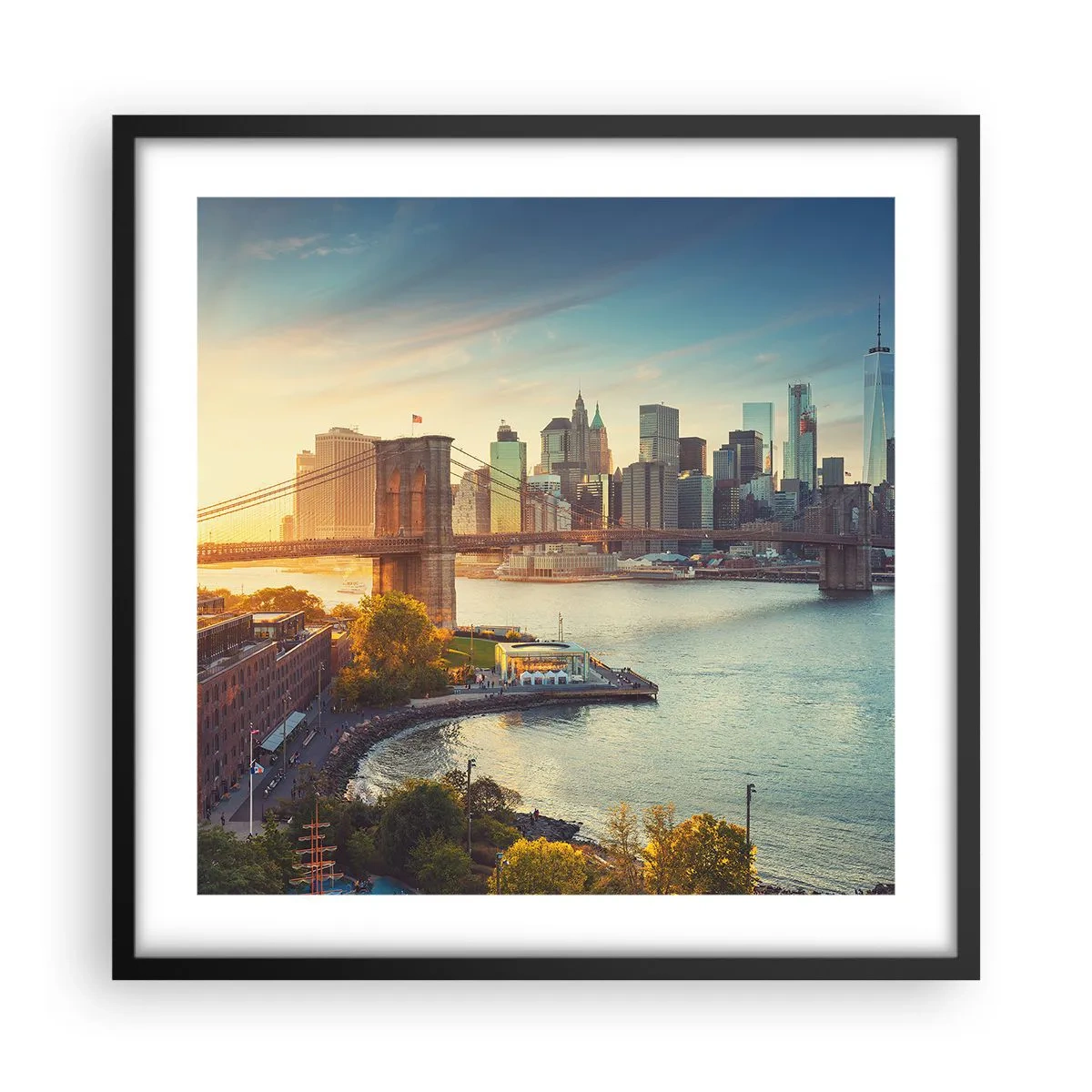 Poster in een zwarte lijst - Dageraad in de grote stad - 50x50 cm