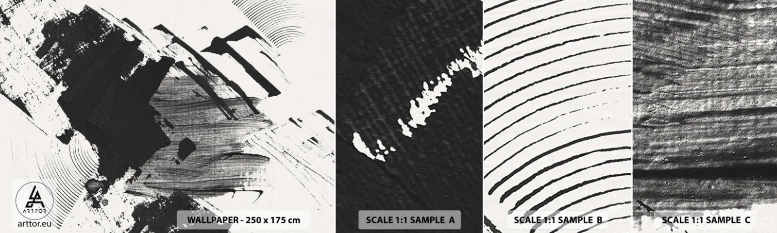 Fotobehang Monster Zelfklevend Deluxe Sticker - Abstractie – expressie van zwart - Deel, Modern, Zwart en wit - 100x30 cm