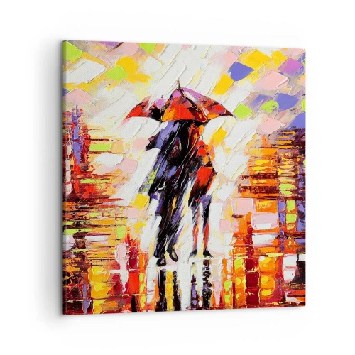 Schilderen op canvas - Samen door de nacht en regen - 50x50 cm