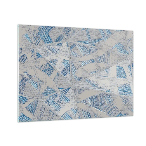 Schilderen op glas - Geometrische patronen in tinten grijs en blauw - 70x50cm - In een blauwgrijs labyrint - Moderne wanddecoratie voor woonkamer en slaapkamer ARTTOR