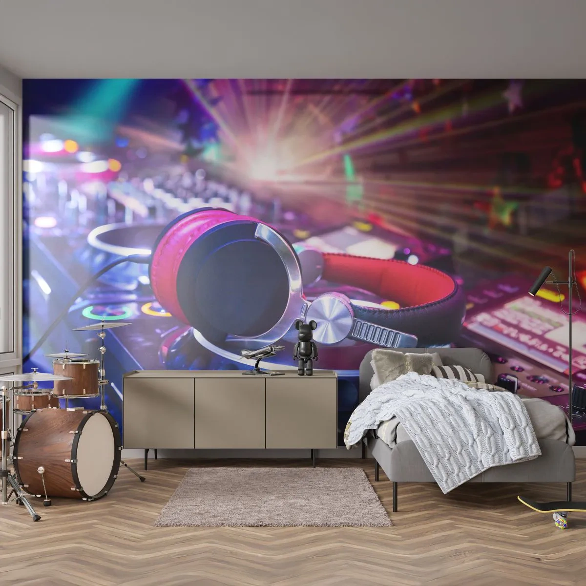 Fotobehang Premium Canvas - Het zal, het zal gebeuren - Muziek, Muziek studio, Koptelefoon - 200x140 cm