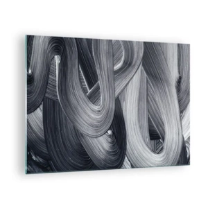 Schilderen op glas - Abstracte penseelstreken in tinten zwart en grijs - 70x50cm - De vloeibaarheid van de werkelijkheid - Moderne wanddecoratie voor woonkamer en slaapkamer ARTTOR