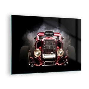 Schilderen op glas - Rode hete staaf in dikke rook - 70x50cm - Snel en razend mooi - Moderne wanddecoratie voor woonkamer en slaapkamer ARTTOR
