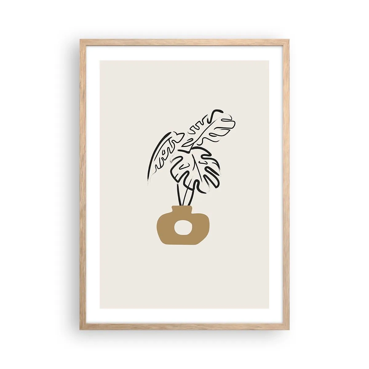 Een poster in een licht eiken lijst - Monstera – huisdecoratie - 50x70 cm