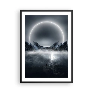 Poster in een zwarte lijst - Een mysterieus landschap met een heldere cirkel in de lucht - 50x70cm - Einde van het verhaal - Moderne wanddecoratie voor woonkamer en slaapkamer ARTTOR