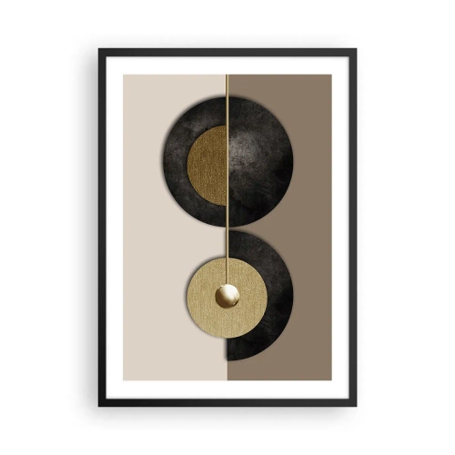 Poster in een zwarte lijst - Moderne abstractie met geometrische gouden accenten - 50x70cm - Variaties rond de cirkel - Moderne wanddecoratie voor woonkamer en slaapkamer ARTTOR