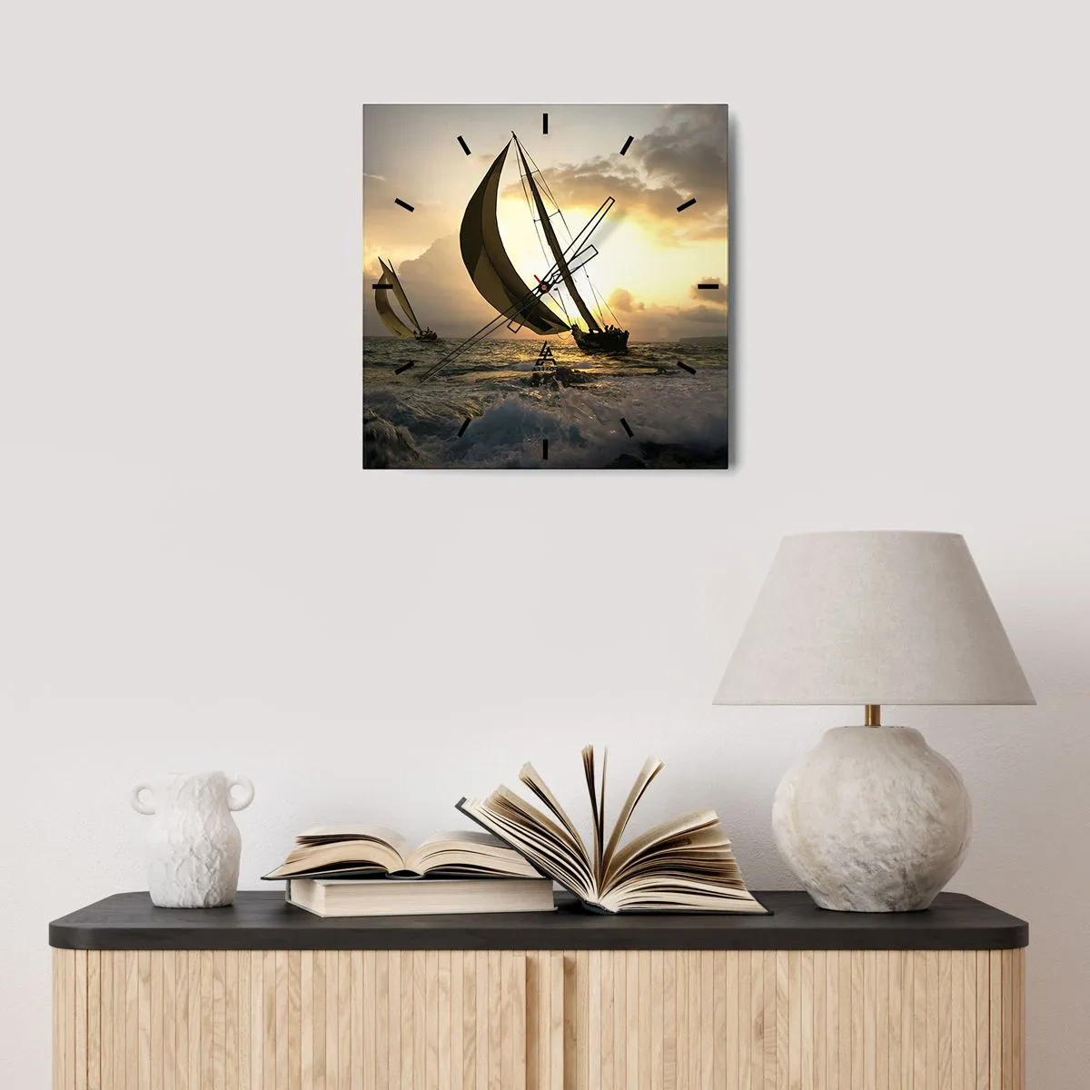 Wandklok - Klok - Met de wind en tegen de wind - 40x40 cm