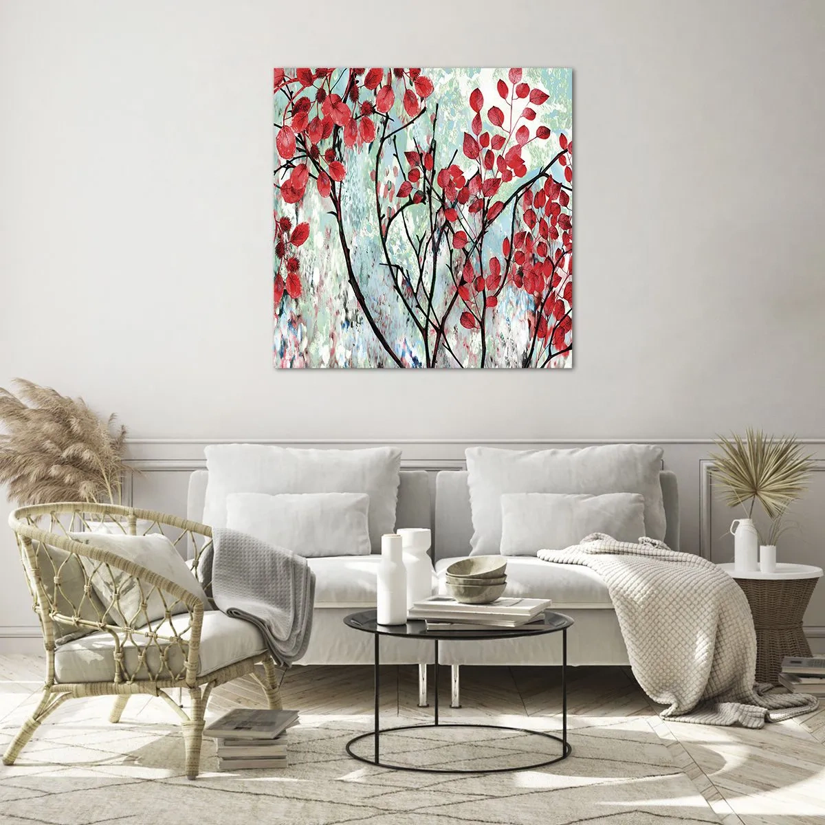 Schilderen op glas - Boom in scharlaken - 30x30 cm