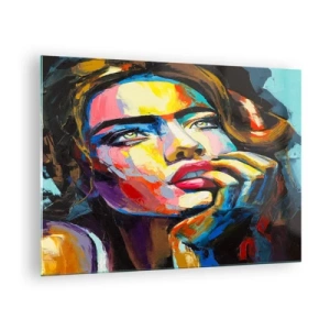 Schilderen op glas - Portret van een vrouw in intense abstracte kleuren - 70x50cm - Dromen vliegen in de lucht als vogels - Moderne wanddecoratie voor woonkamer en slaapkamer ARTTOR