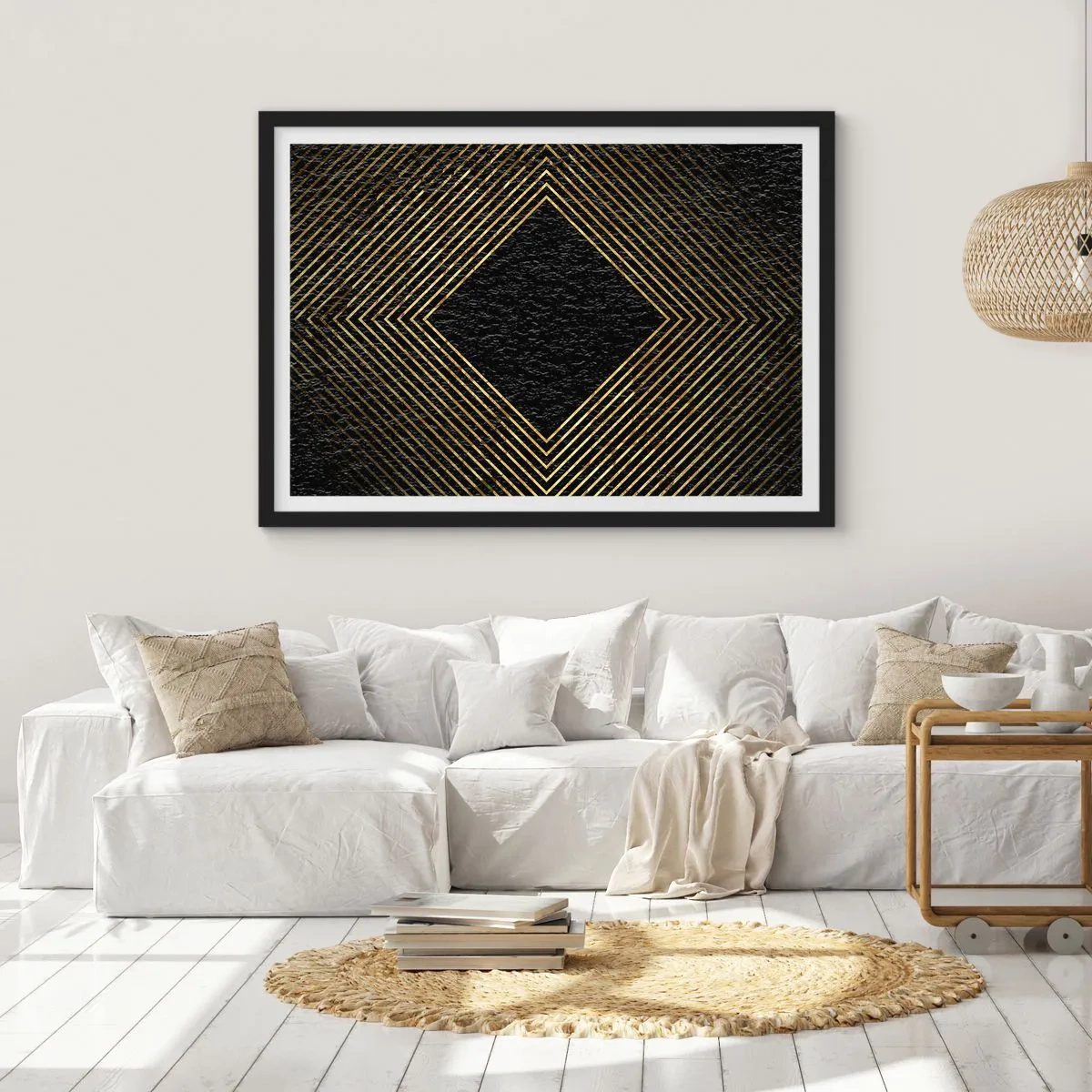Poster in een zwarte lijst - Geometrie in glamoureuze stijl - 70x50 cm