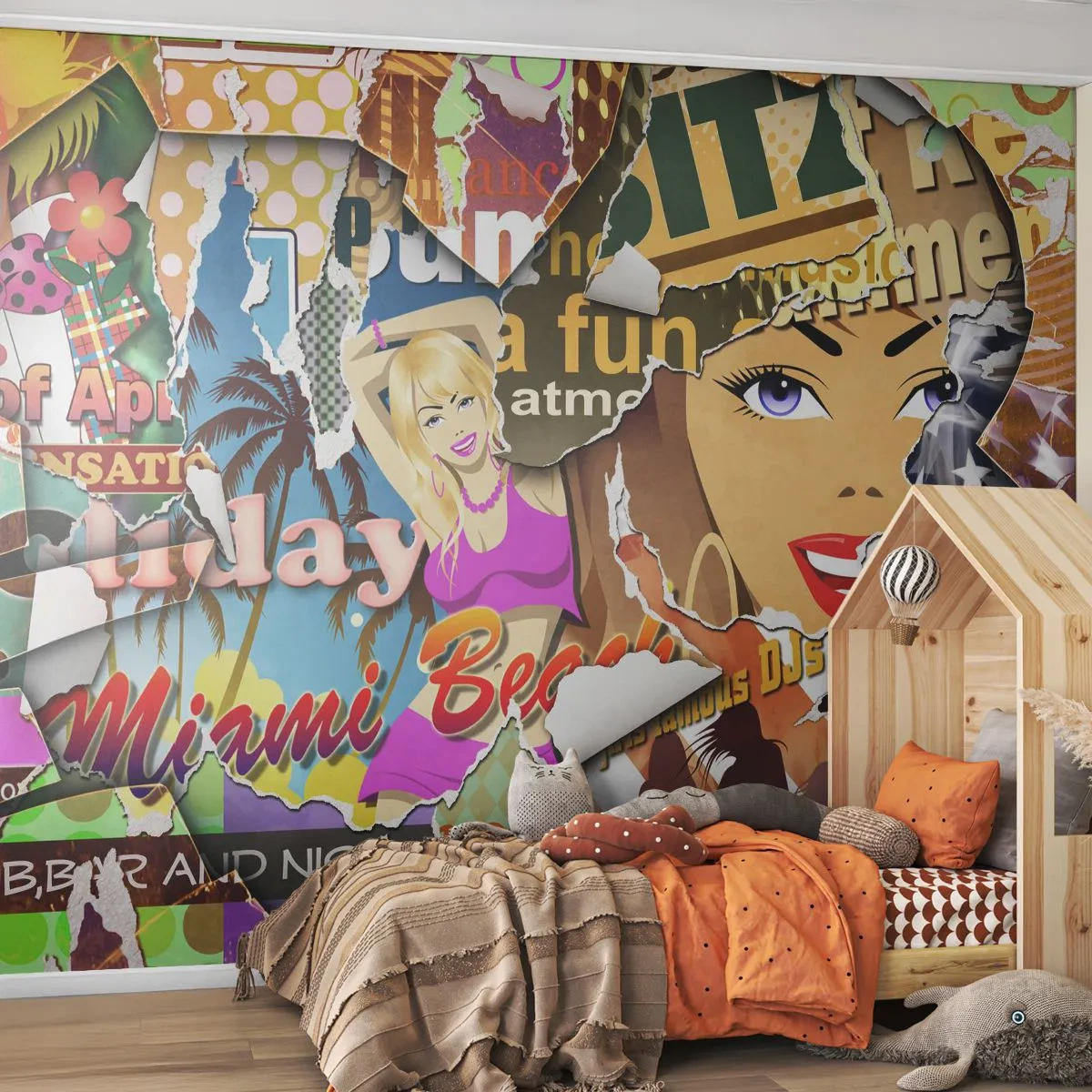 Fotobehang Premium Canvas - Zomerse flashbacks - Graffiti, Muurschildering, Schilderijcollage - 500x350 cm