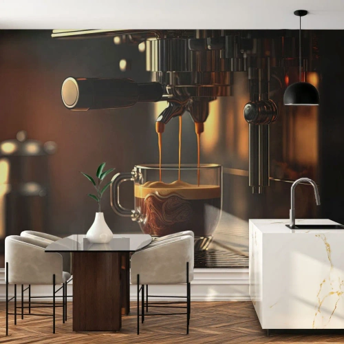 Fotobehang Premium Canvas - Een sensuele mix - Koffie, Koffiezetapparaat, Gastronomie - 100x70 cm